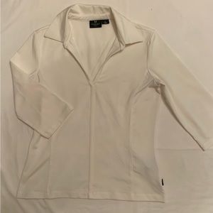 VUARNET Sport- Ladies white small collar V-neck golf top